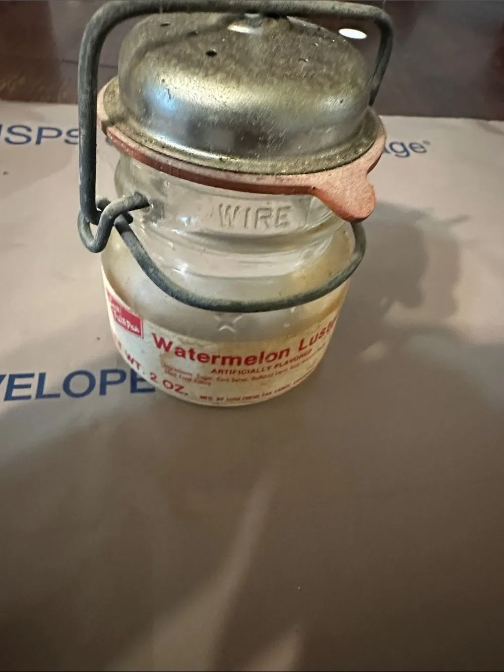 Vintage Lusk Fresh Pak Watermelon Lusters Candy Jar 1893 FP Wire Bail